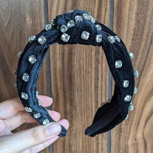 EUC Black Velvet Knot Headband with Rhinestones